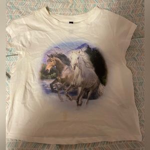 H&M (Size S) Cropped Muscle Tee w Horses